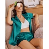 Ekouaer Women’s Satin Pajamas Set 2 piece Silky Sleepwear Buttton Down Short Sleeves Top and Shorts Pj Set S-XXL(Teal)