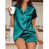 Ekouaer Women’s Satin Pajamas Set 2 piece Silky Sleepwear Buttton Down Short Sleeves Top and Shorts Pj Set S-XXL(Teal)