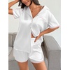 Ekouaer Women’s Satin Pajamas Set 2 piece Silky Sleepwear Buttton Down Short Sleeves Top and Shorts Pj Set S-XXL(White)