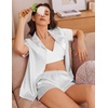 Ekouaer Women’s Satin Pajamas Set 2 piece Silky Sleepwear Buttton Down Short Sleeves Top and Shorts Pj Set S-XXL(White)