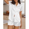Ekouaer Women’s Satin Pajamas Set 2 piece Silky Sleepwear Buttton Down Short Sleeves Top and Shorts Pj Set S-XXL(White)