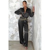 Ekouaer Womens Satin Silky Pajama Set 2 Piece Print PJs Soft Loungewear Button Down Sleepwear with Elastic Waist Long Pants(C_black)