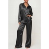 Ekouaer Womens Satin Silky Pajama Set 2 Piece Print PJs Soft Loungewear Button Down Sleepwear with Elastic Waist Long Pants(C_black)