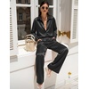 Ekouaer Womens Satin Silky Pajama Set 2 Piece Print PJs Soft Loungewear Button Down Sleepwear with Elastic Waist Long Pants(C_black)
