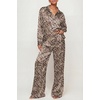 Ekouaer Womens Satin Silky Pajama Set 2 Piece Print PJs Soft Loungewear Button Down Sleepwear with Elastic Waist Long Pants(C_black Leopard)