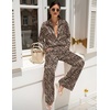 Ekouaer Womens Satin Silky Pajama Set 2 Piece Print PJs Soft Loungewear Button Down Sleepwear with Elastic Waist Long Pants(C_black Leopard)