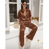 Ekouaer Womens Satin Silky Pajama Set 2 Piece Print PJs Soft Loungewear Button Down Sleepwear with Elastic Waist Long Pants(C_clay)