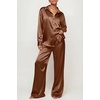 Ekouaer Womens Satin Silky Pajama Set 2 Piece Print PJs Soft Loungewear Button Down Sleepwear with Elastic Waist Long Pants(C_clay)