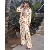 Ekouaer Womens Satin Silky Pajama Set 2 Piece Print PJs Soft Loungewear Button Down Sleepwear with Elastic Waist Long Pants(C_crayfish)