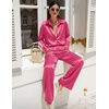 Ekouaer Womens Satin Silky Pajama Set 2 Piece Print PJs Soft Loungewear Button Down Sleepwear with Elastic Waist Long Pants(C_hot Pink)