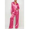 Ekouaer Womens Satin Silky Pajama Set 2 Piece Print PJs Soft Loungewear Button Down Sleepwear with Elastic Waist Long Pants(C_hot Pink)