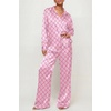 Ekouaer Womens Satin Silky Pajama Set 2 Piece Print PJs Soft Loungewear Button Down Sleepwear with Elastic Waist Long Pants(C_national Pattern)