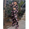 Ekouaer Womens Satin Silky Pajama Set 2 Piece Print PJs Soft Loungewear Button Down Sleepwear with Elastic Waist Long Pants(C_pink Leopard)