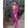 Ekouaer Womens Satin Silky Pajama Set 2 Piece Print PJs Soft Loungewear Button Down Sleepwear with Elastic Waist Long Pants(C_purple Leopard)