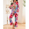Ekouaer Womens Satin Silky Pajama Set 2 Piece Print PJs Soft Loungewear Button Down Sleepwear with Elastic Waist Long Pants(Red Cartoon Book Print)