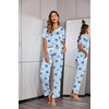 Ekouaer Womens Satin Silky Pajama Set Short Sleeve Shirt with Long Pajama Pant Set Soft PJ Loungewear(Boho Elephant)