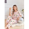 Ekouaer Womens Satin Silky Pajama Set Short Sleeve Shirt with Long Pajama Pant Set Soft PJ Loungewear(Champagne Cherry)