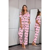Ekouaer Womens Satin Silky Pajama Set Short Sleeve Shirt with Long Pajama Pant Set Soft PJ Loungewear(Cheetah)