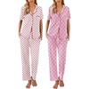 Ekouaer 2 Pack：Womens Pajamas Short Sleeve Pjs Notch Collar Button Up Loungewear Cozy Sleepwear Sets(Flower)