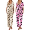 Ekouaer 2 Pack：Womens Pajamas Short Sleeve Pjs Notch Collar Button Up Loungewear Cozy Sleepwear Sets(Stars and Bows)