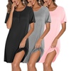 Ekouaer 3 Pack Nightgowns for Women Short Sleeve Sleepshirt Button Down Nightshirt Soft Pajamas Dress Casual Sleepwear(Black/Grey/Pink)