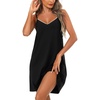Ekouaer Cotton Nightgowns for Women Sleeveless Spaghetti Strap Night Gown V Neck Sleep Dress Nightshirts Chemise Sleepwear(Black)