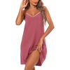 Ekouaer Cotton Nightgowns for Women Sleeveless Spaghetti Strap Night Gown V Neck Sleep Dress Nightshirts Chemise Sleepwear(Dark Pink)