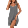 Ekouaer Cotton Nightgowns for Women Sleeveless Spaghetti Strap Night Gown V Neck Sleep Dress Nightshirts Chemise Sleepwear(Grey)