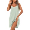 Ekouaer Cotton Nightgowns for Women Sleeveless Spaghetti Strap Night Gown V Neck Sleep Dress Nightshirts Chemise Sleepwear(Light Green)