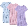 Ekouaer Nightgowns for Women Cotton Night Gown 3 Pack Sleep Shirts Short Sleeve Nightshirt Soft Sleepwear Nightdress(Blue Star/Pink Florals/Purple Stars)