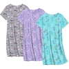 Ekouaer Nightgowns for Women Cotton Night Gown 3 Pack Sleep Shirts Short Sleeve Nightshirt Soft Sleepwear Nightdress(Grey Coffee Cups/Purple Stars/Cyan Dragonfly)