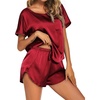Ekouaer Women Satin Pajama Set Short Sleeve Lightweight Silk Pajama Set 2 Piece Lounge Sets with Shorts(Wine Red)