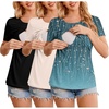 Ekouaer Womens Nursing Tops 3 Pack Double Layer Breastfeeding Shirts Short Sleeve Maternity Clothes S-XXL(3pcs Black / Beige/ Teal Print)
