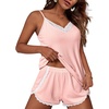 Ekouaer Womens Pajama Sets Soft Lingerie Sleepwear 2 Piece Cami Shorts Set V Neck Pj Lace Nightwear(Light Pink)