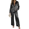 Ekouaer Womens Satin Silky Pajama Set 2 Piece Print PJs Soft Loungewear Button Down Sleepwear with Elastic Waist Long Pants(C_black)