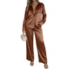 Ekouaer Womens Satin Silky Pajama Set 2 Piece Print PJs Soft Loungewear Button Down Sleepwear with Elastic Waist Long Pants(C_clay)