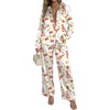 Ekouaer Womens Satin Silky Pajama Set 2 Piece Print PJs Soft Loungewear Button Down Sleepwear with Elastic Waist Long Pants(C_crayfish)