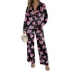 Ekouaer Womens Satin Silky Pajama Set 2 Piece Print PJs Soft Loungewear Button Down Sleepwear with Elastic Waist Long Pants(C_pink Leopard)