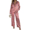 Ekouaer Womens Satin Silky Pajama Set 2 Piece Print PJs Soft Loungewear Button Down Sleepwear with Elastic Waist Long Pants(C_purple Octopus)