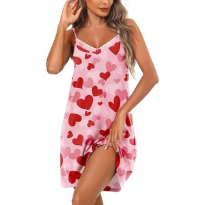 Ekouaer Cotton Nightgowns for Women Sleeveless Spaghetti Strap Night Gown V Neck Sleep Dress Nightshirts Chemise Sleepwear(Red Heart)