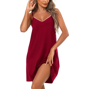 Ekouaer Cotton Nightgowns for Women Sleeveless Spaghetti Strap Night Gown V Neck Sleep Dress Nightshirts Chemise Sleepwear(Wine Red)