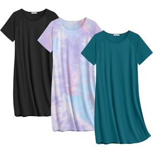 Ekouaer Nightgowns for Women Cotton Night Gown 3 Pack Sleep Shirts Short Sleeve Nightshirt Soft Sleepwear Nightdress(Black/Blue Green/Purple Tie Dye)