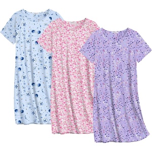 Ekouaer Nightgowns for Women Cotton Night Gown 3 Pack Sleep Shirts Short Sleeve Nightshirt Soft Sleepwear Nightdress(Blue Star/Pink Florals/Purple Stars)