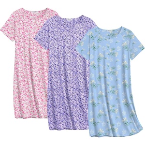 Ekouaer Nightgowns for Women Cotton Night Gown 3 Pack Sleep Shirts Short Sleeve Nightshirt Soft Sleepwear Nightdress(White Pink Florals/Purple Circles/Blue Florals)