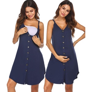Ekouaer Nursing Nightgown Women’s Maternity Dress Button Down Nightdress Sleeveless Breastfeeding Sleepwear Hospital Gown(Navy Blue)