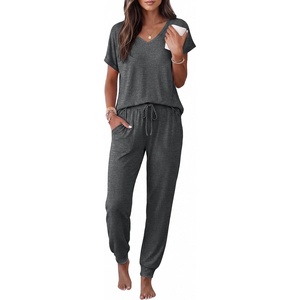 Ekouaer Pajamas for Women Set Short Sleeve Lounge Set Jogger Pants Pjs Soft Sleepwear with Pockets S-XXL(Dark Grey)