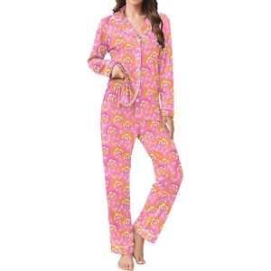 Ekouaer Womens Pajamas Set 2 Piece Button Down Pjs Soft Long Sleeve Top and Pants Sleepwear Set Lounge Sets(Big Pink Flowers)