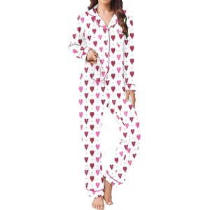Ekouaer Womens Pajamas Set 2 Piece Button Down Pjs Soft Long Sleeve Top and Pants Sleepwear Set Lounge Sets(White Hearts)