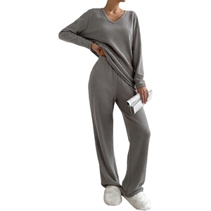 Ekouaer Women’s Pajamas Set 2 Piece Fuzzy Lounge Set Long Sleeve Sleepwear Fall Winter Loungewear Outfits Matching Clothes(Grey)