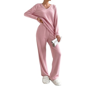Ekouaer Women’s Pajamas Set 2 Piece Fuzzy Lounge Set Long Sleeve Sleepwear Fall Winter Loungewear Outfits Matching Clothes(Pink)